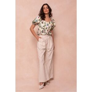 NWT Ivy City Co Rio Cream Wide Leg Linen Pants with Paper-Bag Waist